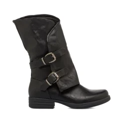 Stivali Biker con risvolto neri da Donna con fibbie Lora Ferres