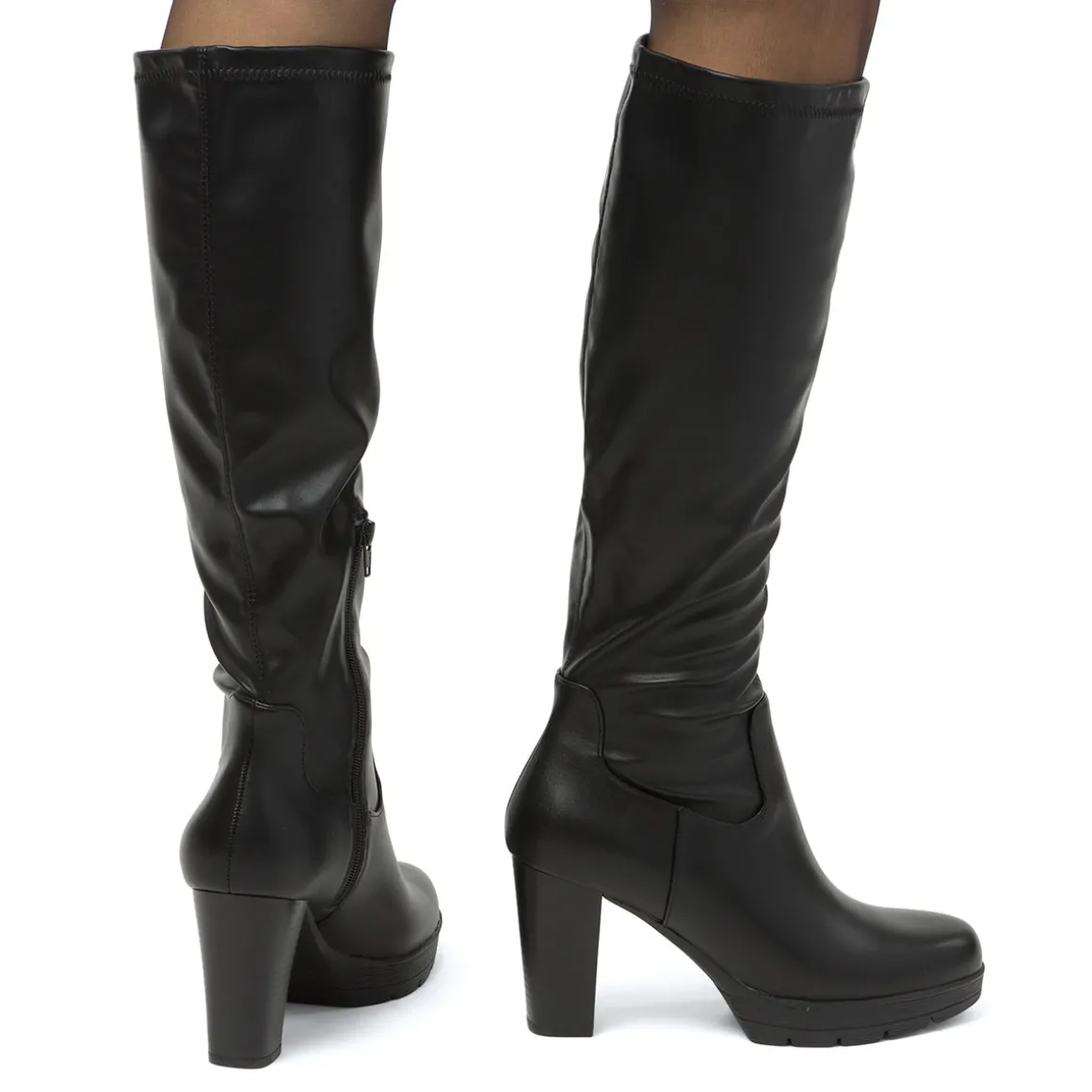Stivali comfort alti da donna neri con tacco 9 cm P Soft