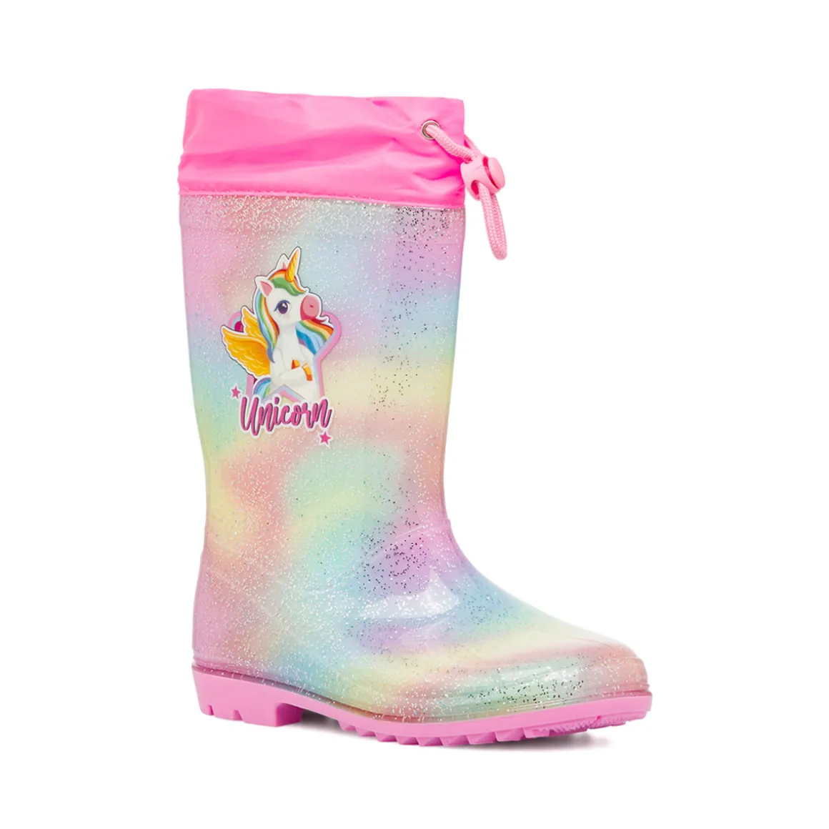 Stivali di gomma da pioggia multicolore con glitter Unicorno