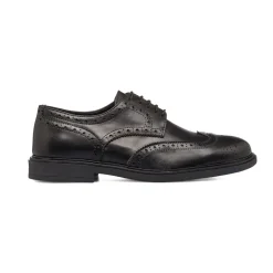 Stringate derby eleganti nere da uomo in pelle con dettagli brogue Primopiano