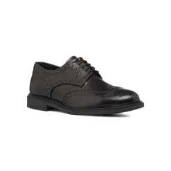 Stringate derby eleganti nere da uomo in pelle con dettagli brogue Primopiano