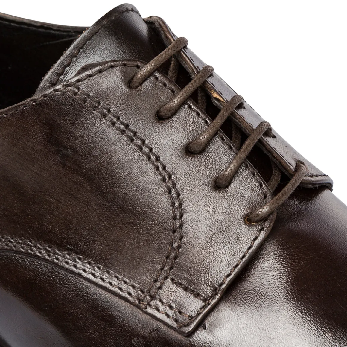 Stringate eleganti derby marrone scuro in pelle da uomo Primopiano