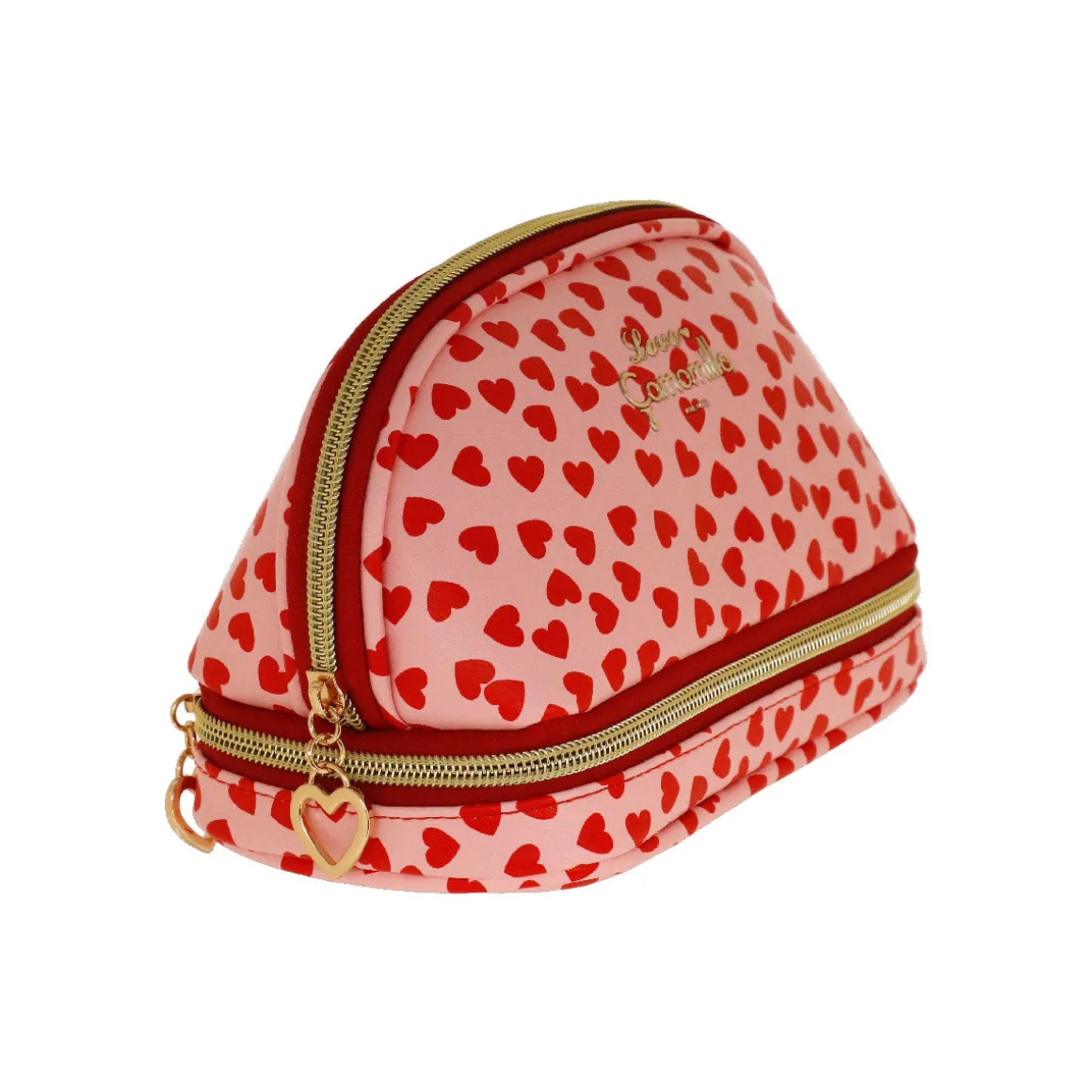 Trousse rosa con cuori rossi da Donna Camomilla Milano