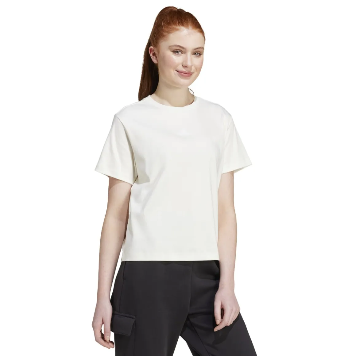 T-shirt bianca da donna con logo a contrasto sul retro adidas