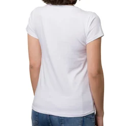 T-shirt bianca da donna in cotone con stampa oro e nera strass Swish Jeans