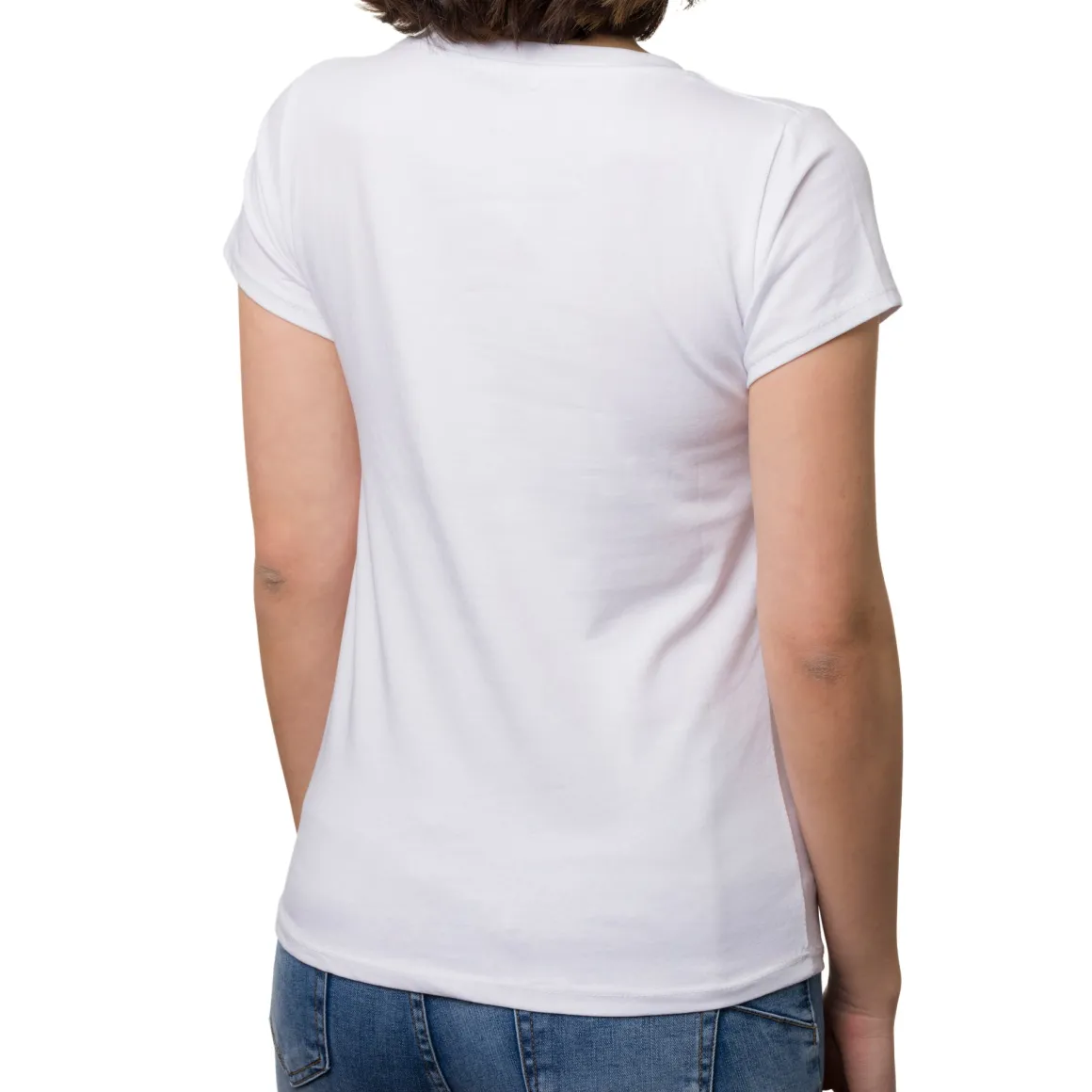 T-shirt bianca da donna in cotone con stampa oro e nera strass Swish Jeans