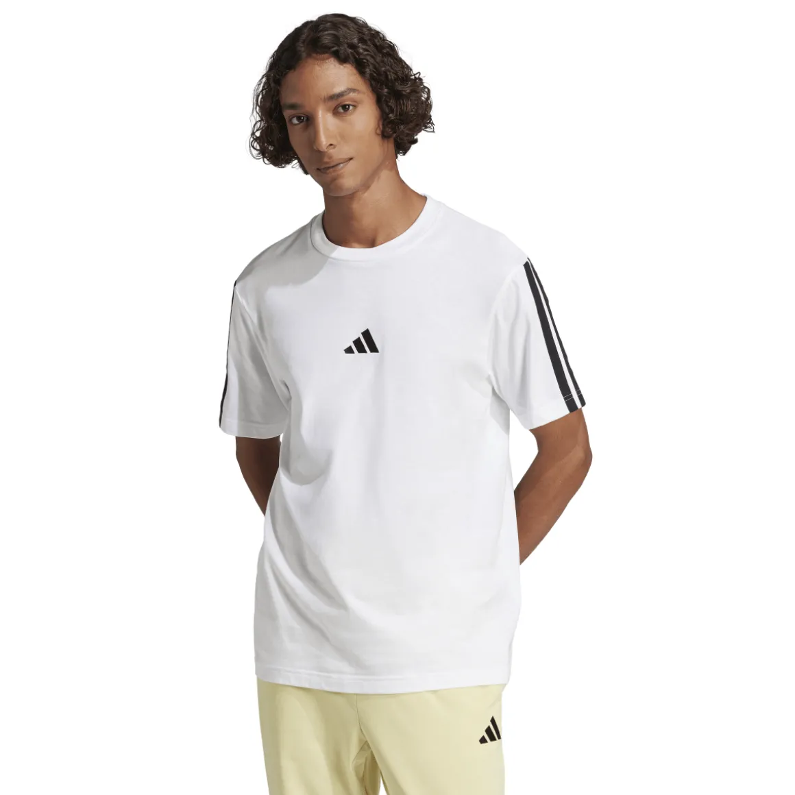 T-shirt bianca da Uomo con bande laterali e logo frontale adidas