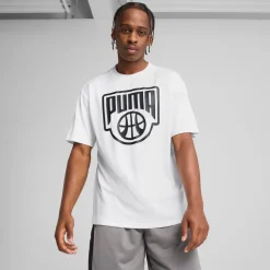 T-shirt bianca in cotone da Uomo con logo e stampa Puma