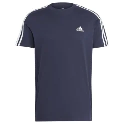 T-shirt blu da uomo con logo sul petto adidas Essentials 3-Stripes