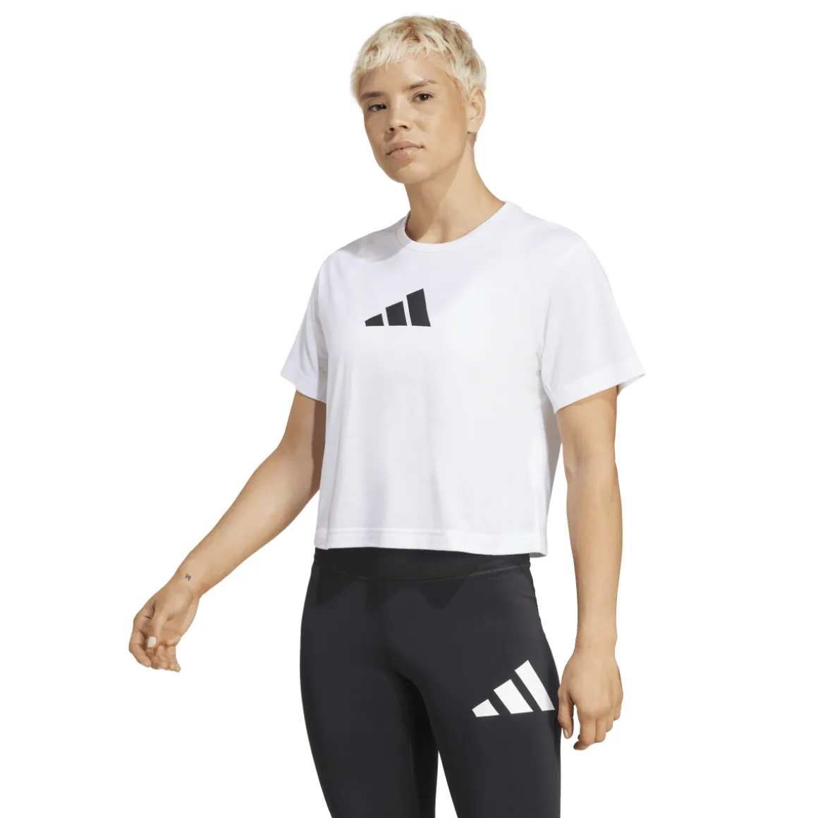 T-shirt cropped bianca da Donna con logo frontale adidas