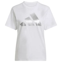 T-shirt da donna bianca con logo argentato adidas