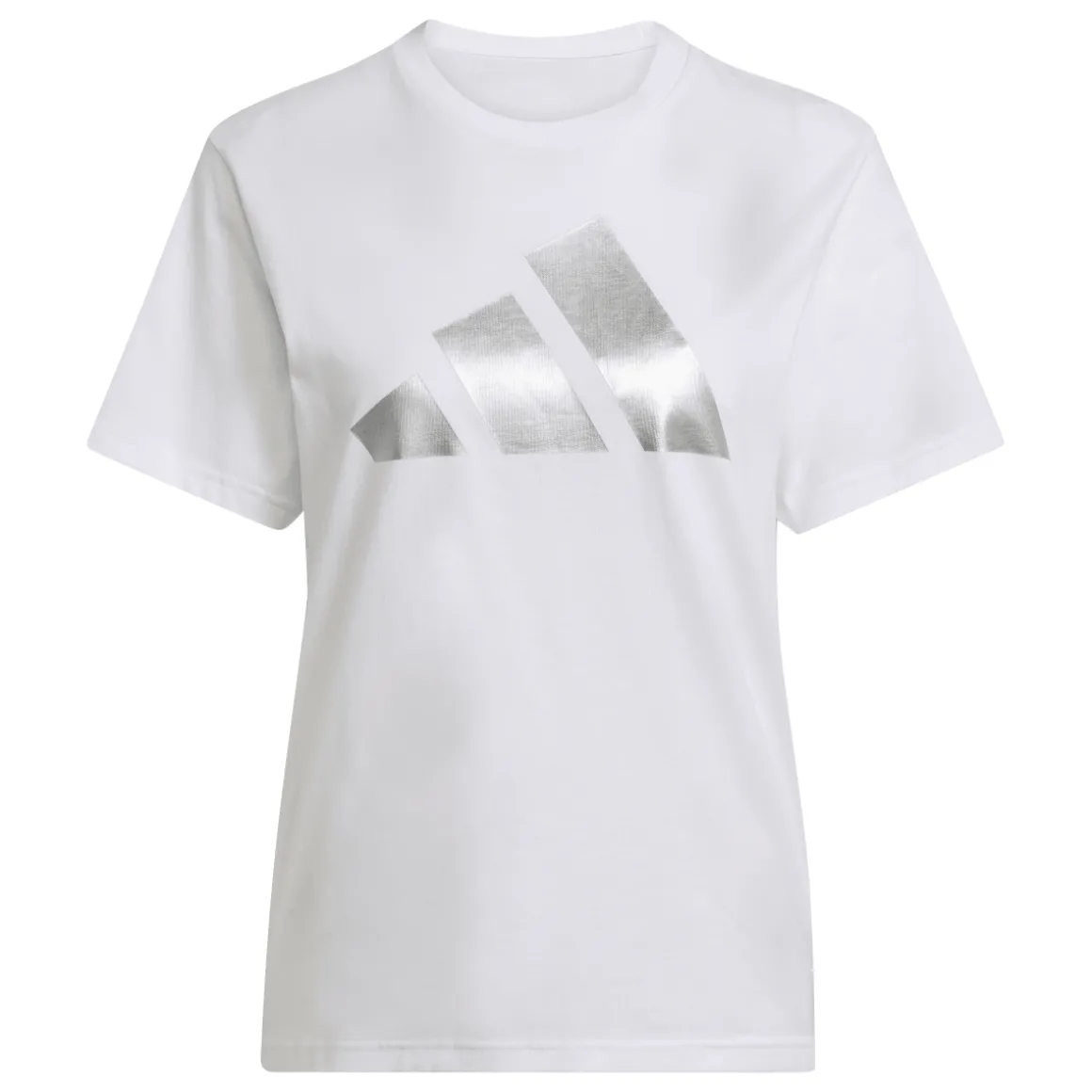 T-shirt da donna bianca con logo argentato adidas