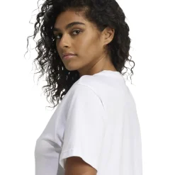 T-shirt da donna bianca con logo argentato adidas