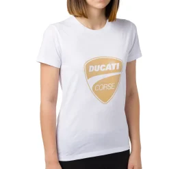 T-shirt da donna bianca con logo oro Ducati Corse