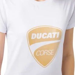 T-shirt da donna bianca con logo oro Ducati Corse