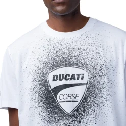 T-shirt da uomo bianca in cotone con logo e stampa Ducati Corse