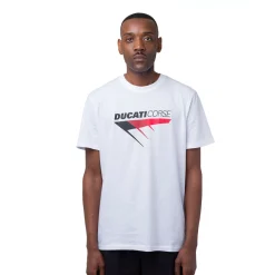 T-shirt da uomo bianca in cotone con logo Ducati Corse