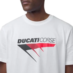T-shirt da uomo bianca in cotone con logo Ducati Corse