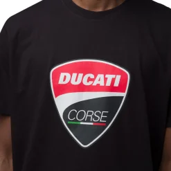 T-shirt da uomo nera in cotone con logo Ducati Corse