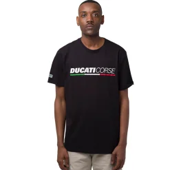 T-shirt da uomo nera in cotone con logo e stampa Ducati Corse