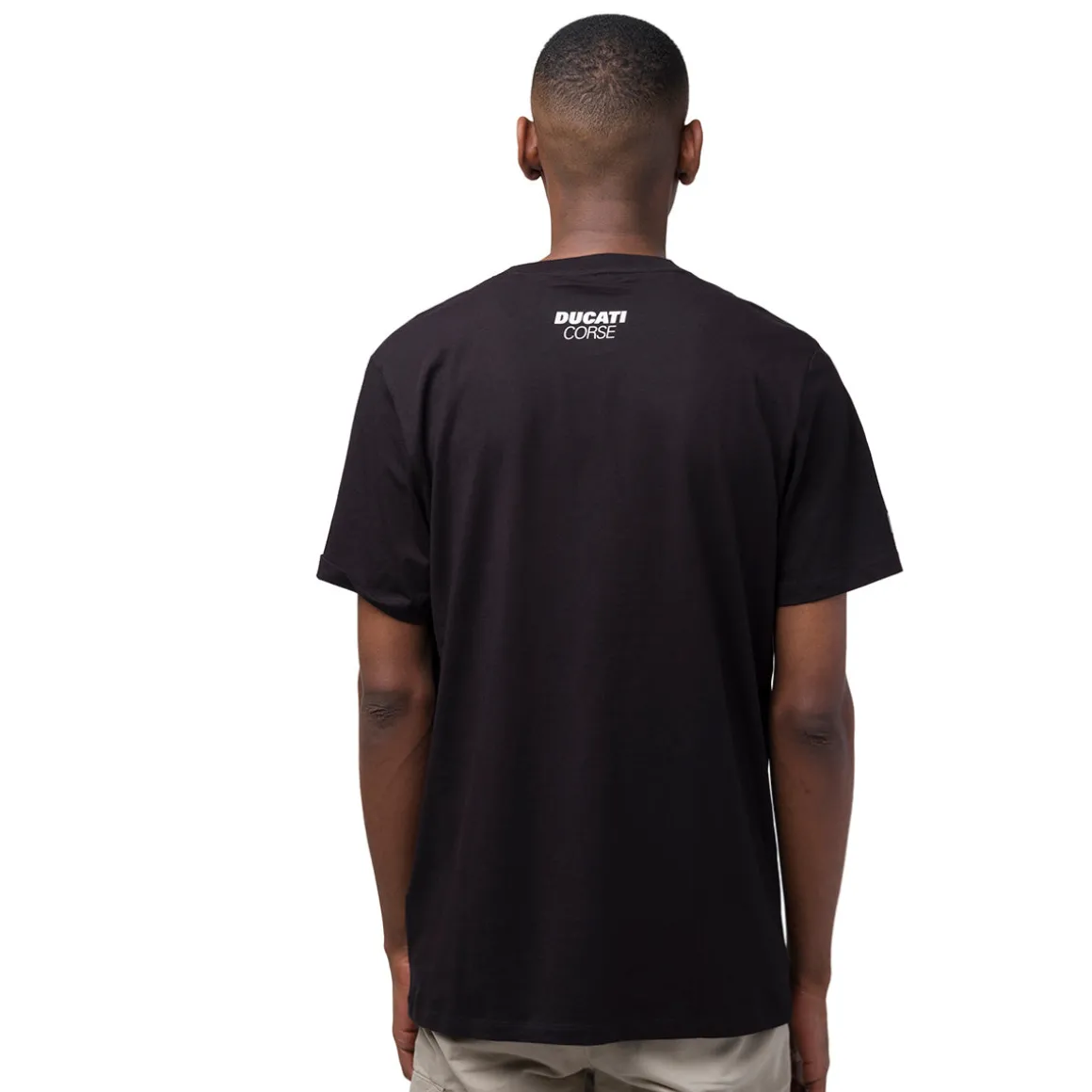 T-shirt da uomo nera in cotone con logo e stampa Ducati Corse