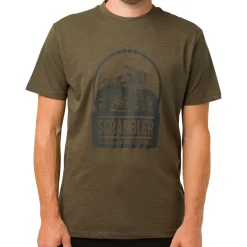 T-shirt da uomo verde militare con stampa nera frontale Ducati Scrambler