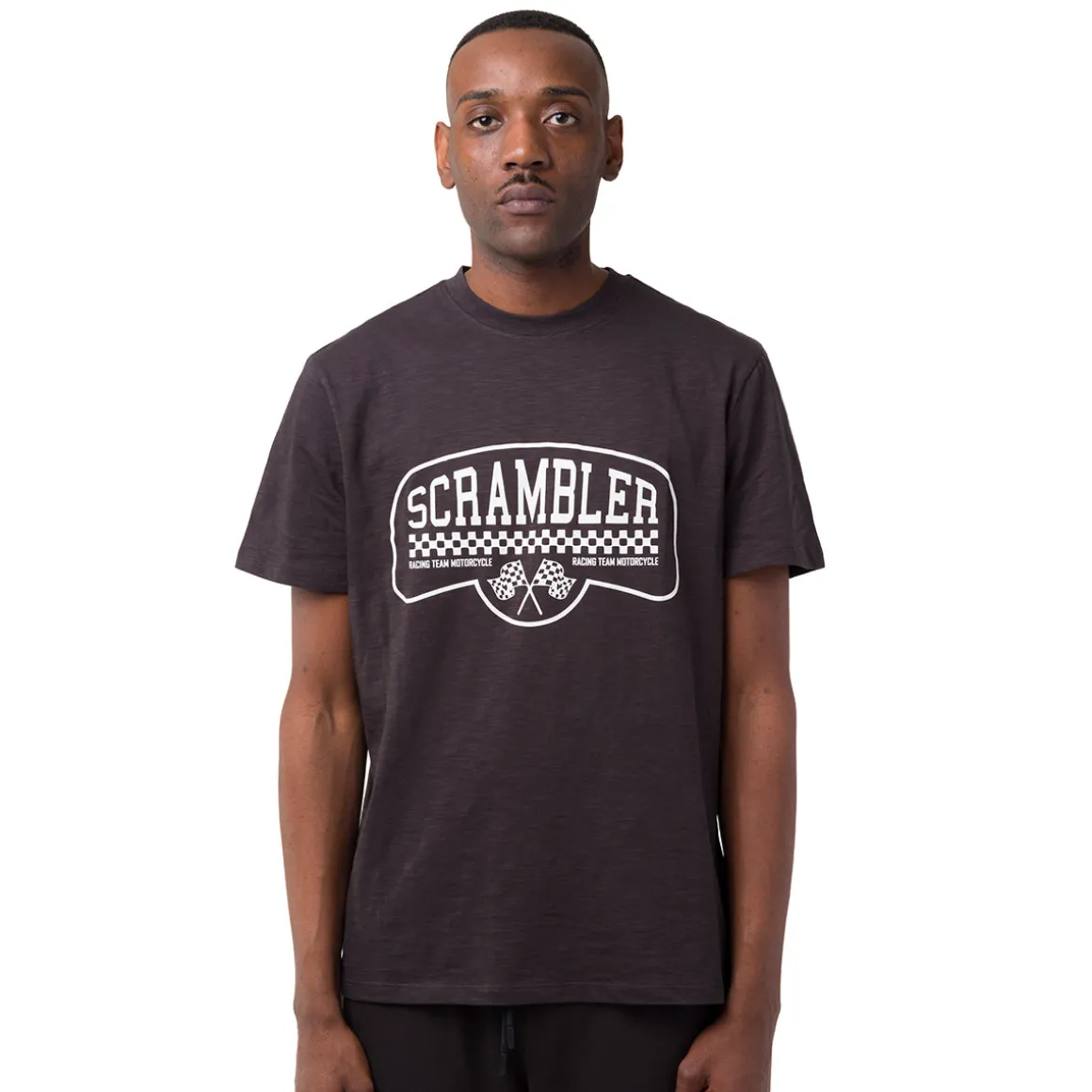 T-shirt girocollo nera da uomo con stampa frontale Ducati Scrambler