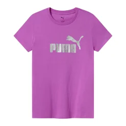 T-shirt girocollo viola da Donna con logo frontale in contrasto Puma