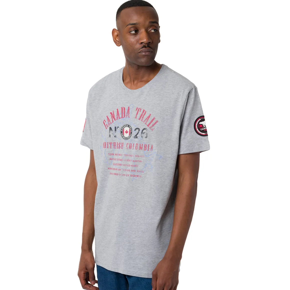 T-Shirt grigia da Uomo con stampa frontale in contrasto Canada Trail