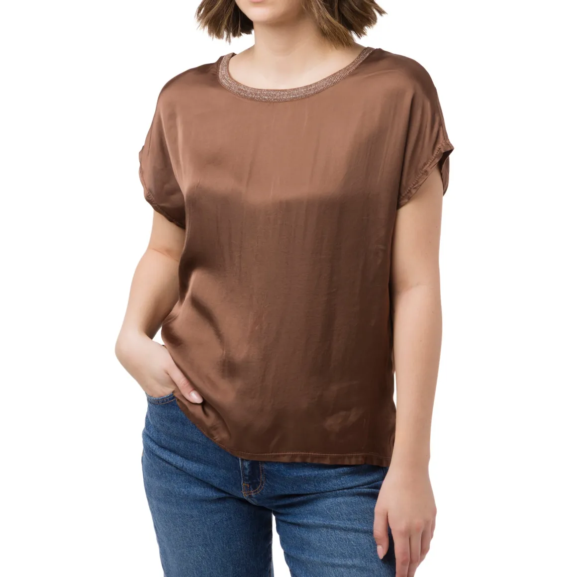 T-shirt marrone elegante da Donna con dettaglio glitter Swish Jeans