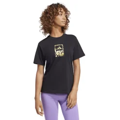 T-shirt nera da Donna con logo oro stampato adidas