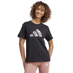T-shirt nera da Donna con logo frontale stampato adidas