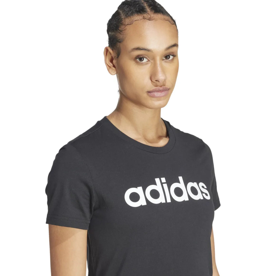 T-shirt nera da donna con logo adidas Essentials Slim Logo