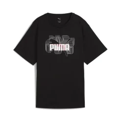 T-shirt nera da Donna con logo frontale in contrasto Puma