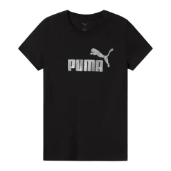 T-shirt nera da Donna con logo frontale bianco Puma