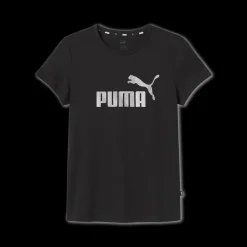 T-shirt nera da donna con logo grigio glitterato Puma Essentials+
