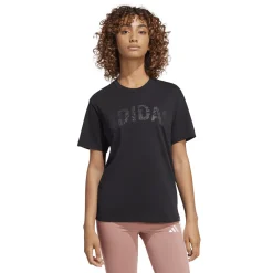T-shirt nera da Donna con logo frontale stampato in tono adidas
