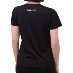T-shirt nera da donna in cotone con logo rosa Ducati Corse