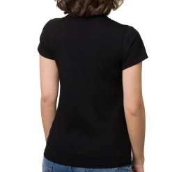 T-shirt nera da donna in cotone con stampa oro e nera strass Swish Jeans