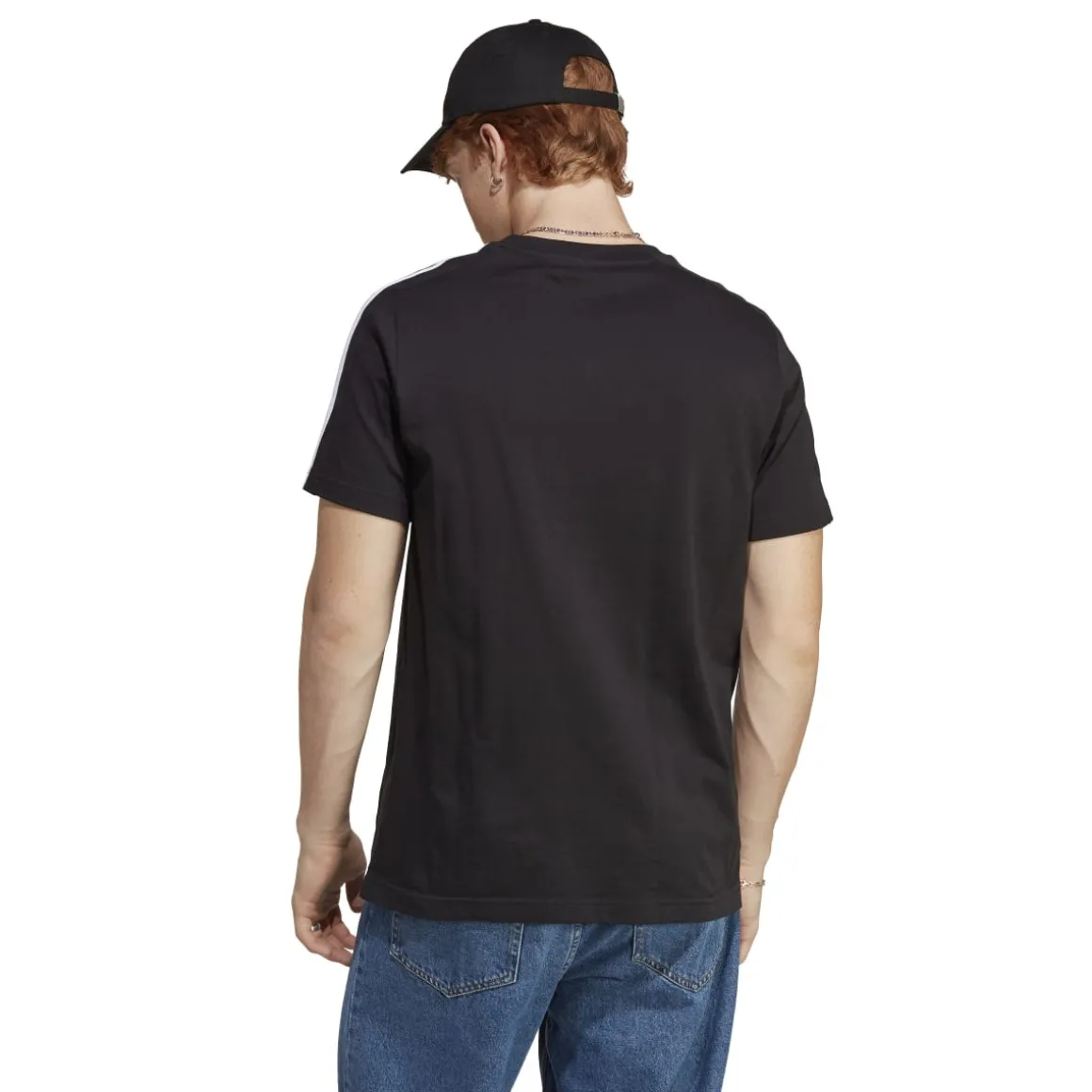 T-shirt nera da uomo con logo sul petto adidas Essentials 3-Stripes