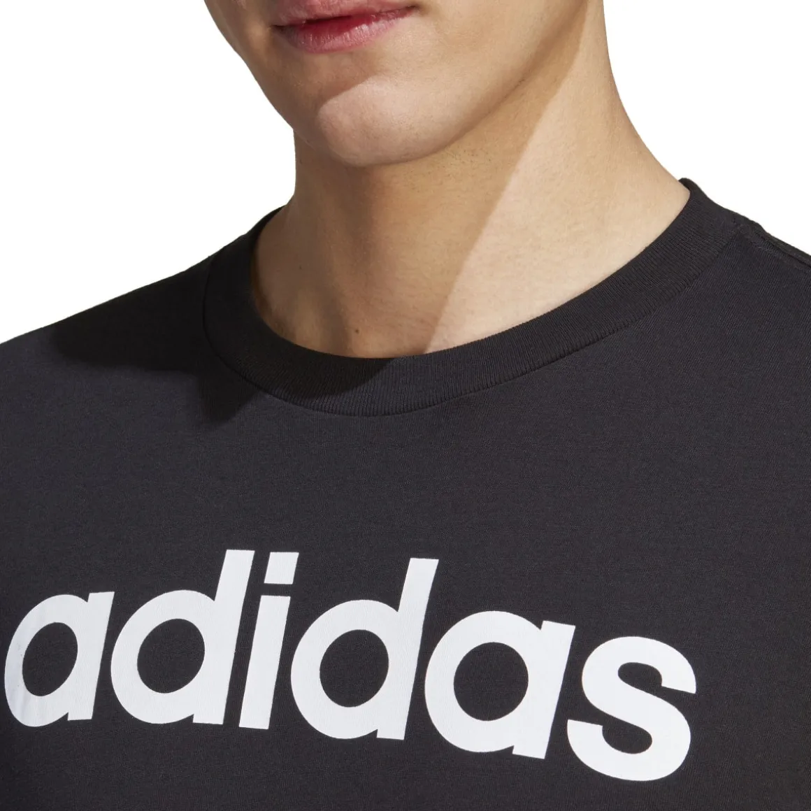 T-shirt nera da uomo Essentials Single Jersey Linear Embroidered Logo adidas