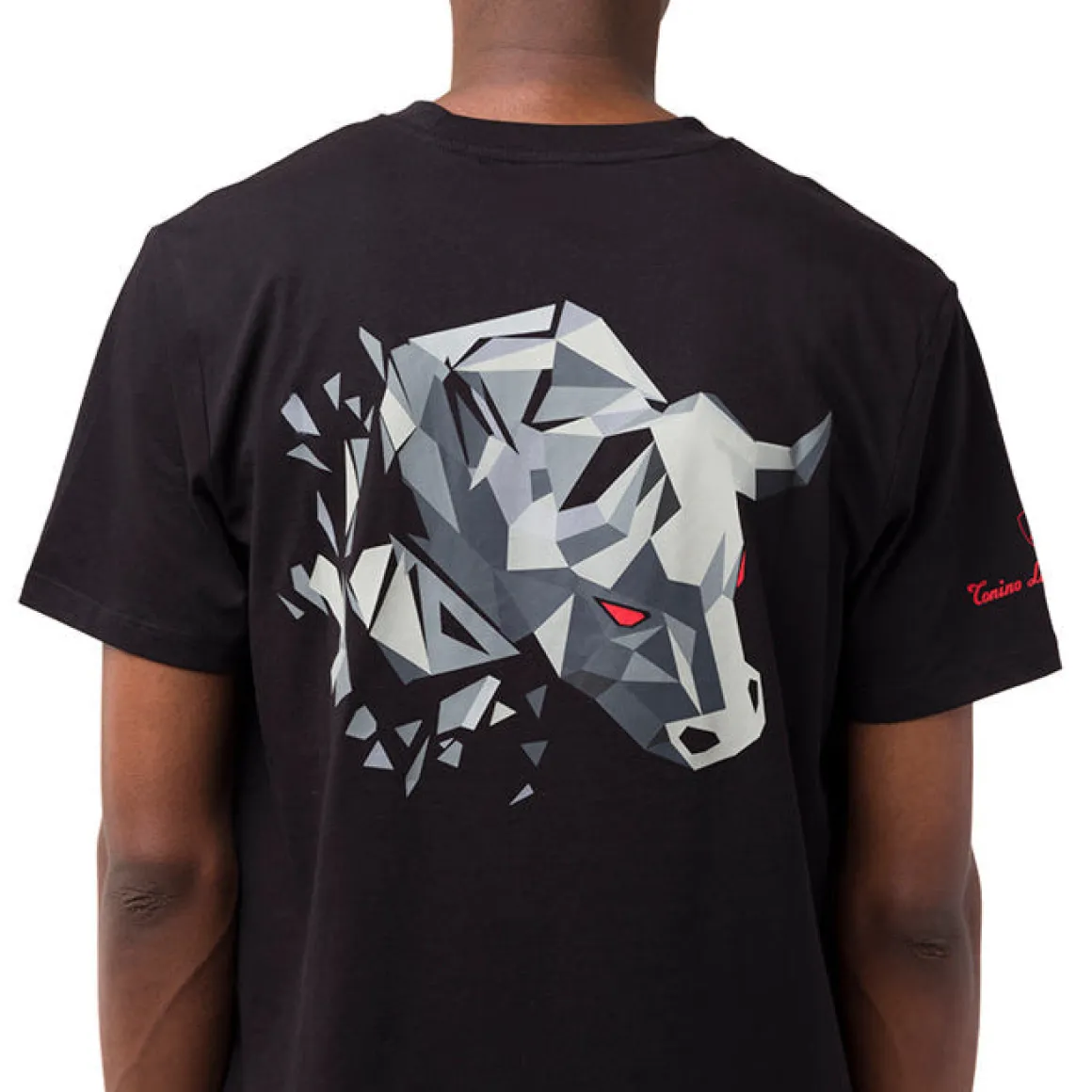 T-shirt nera da uomo in cotone con stampa toro 3D sul retro Tonino Lamborghini
