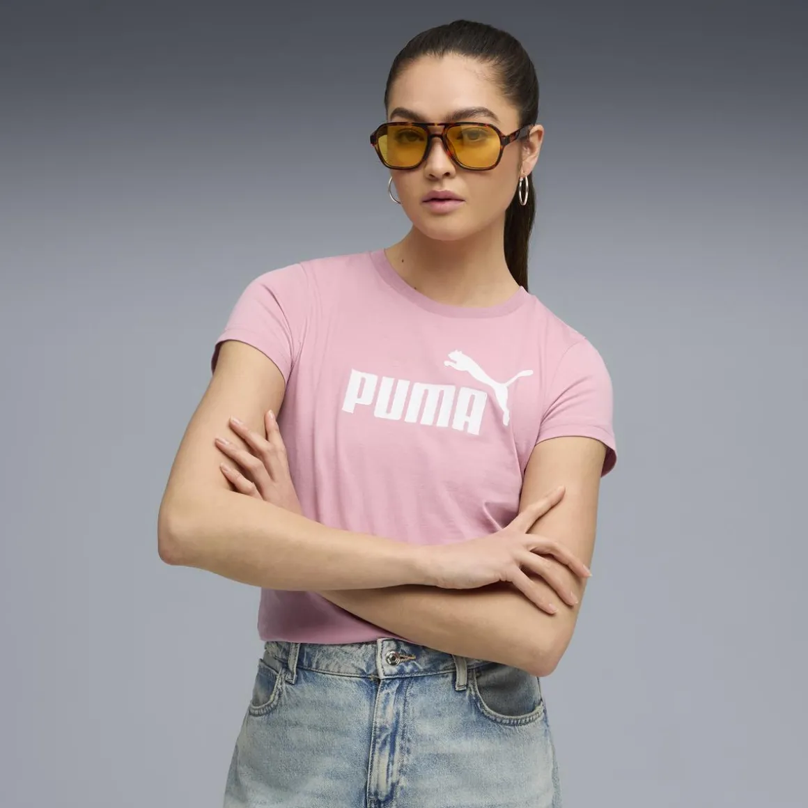T-shirt rosa da Donna con logo frontale ESS No. 1 Puma