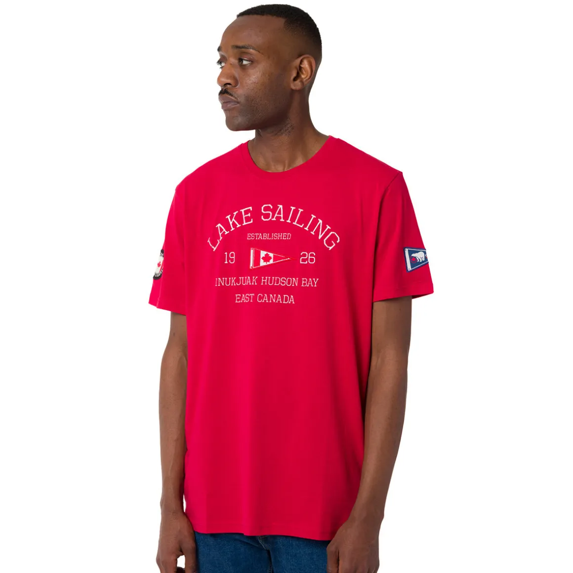 T-Shirt rossa da Uomo con stampa frontale in contrasto Canada Trail