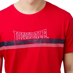 T-shirt rossa da uomo con stampa logo frontale Lonsdale