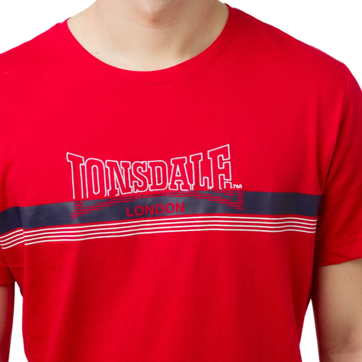 T-shirt rossa da uomo con stampa logo frontale Lonsdale