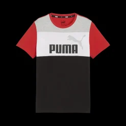 T-shirt rossa, nera e grigia da bambino con logo sul petto Puma Essentials Block