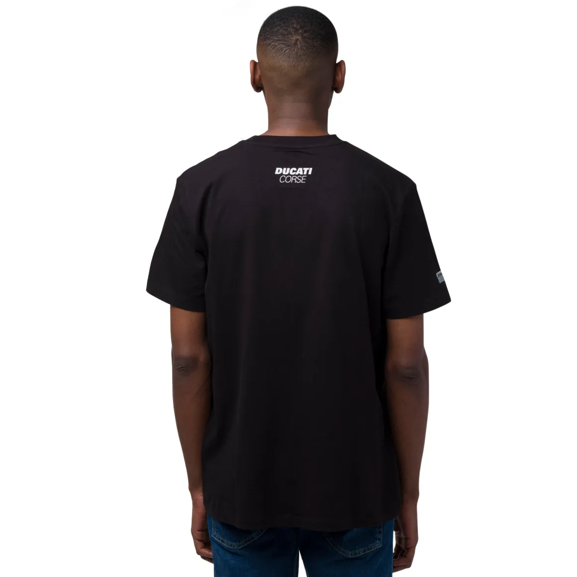 T-shirt Uomo in cotone nera con stampa rossa e logo Ducati Corse