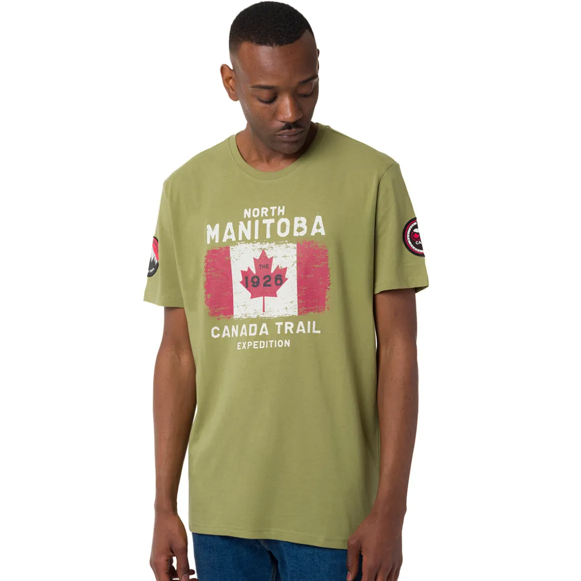 T-Shirt verde da Uomo con stampa frontale in contrasto Canada Trail
