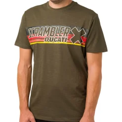 T-shirt verde militare con logo da uomo Ducati Scrambler
